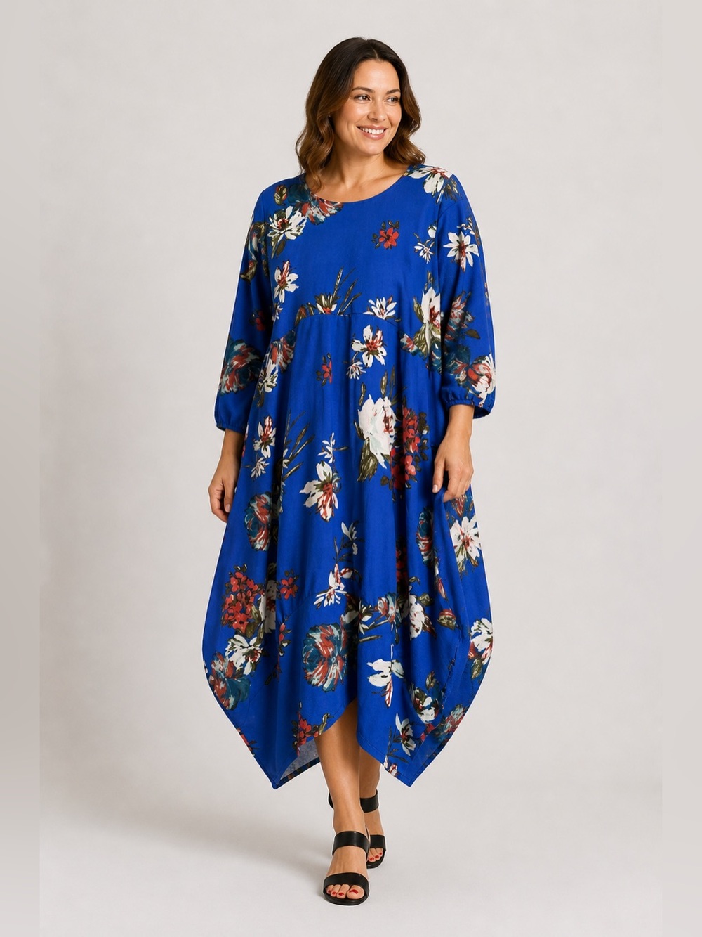 Zadie B’S Blue Floral Bubble Hem Lagenlook Dress Size 2X Modest Comfy Casual